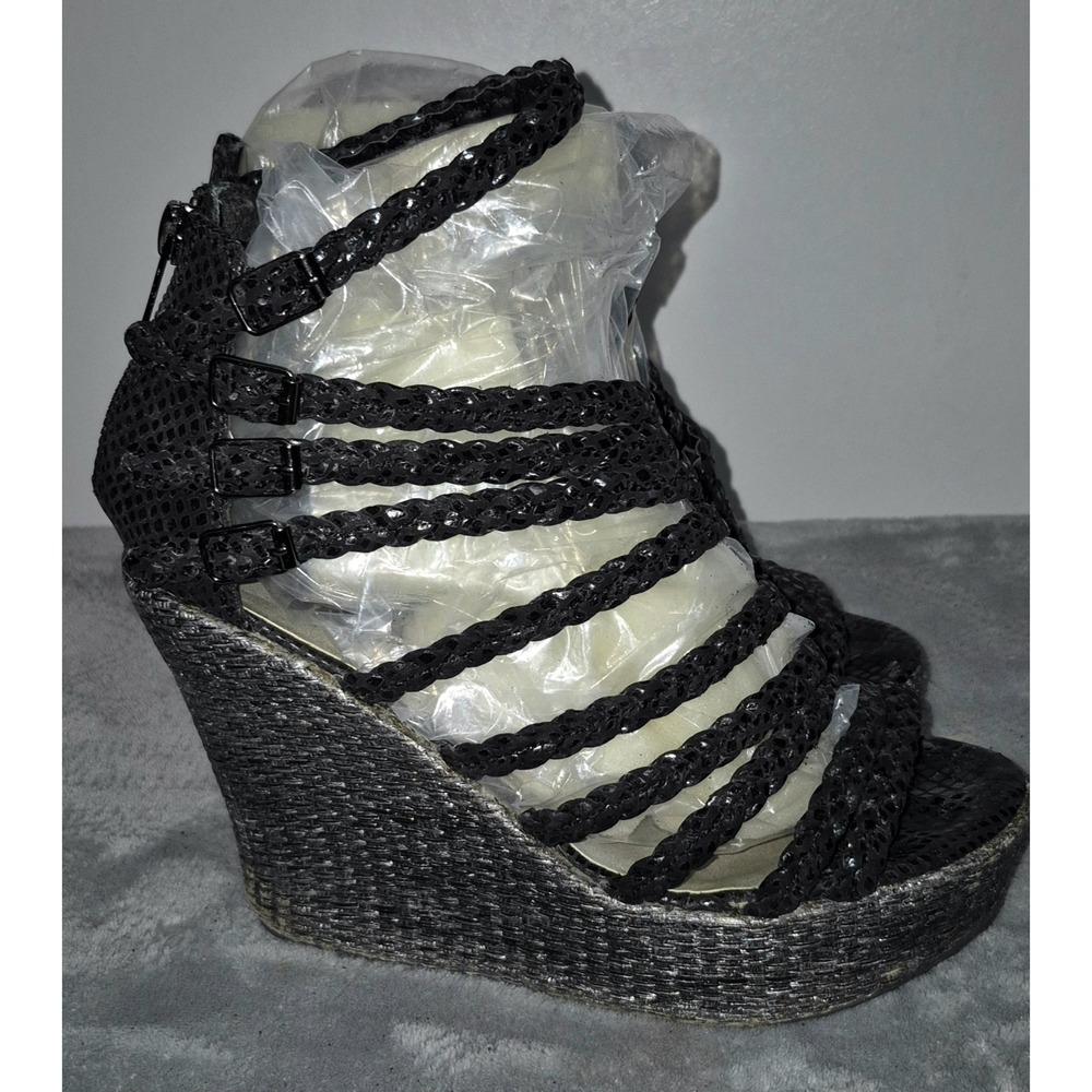 Yellow Box Buttercup Womens Strappy Wedge Dressy Sandal Size 7 Black With Box
